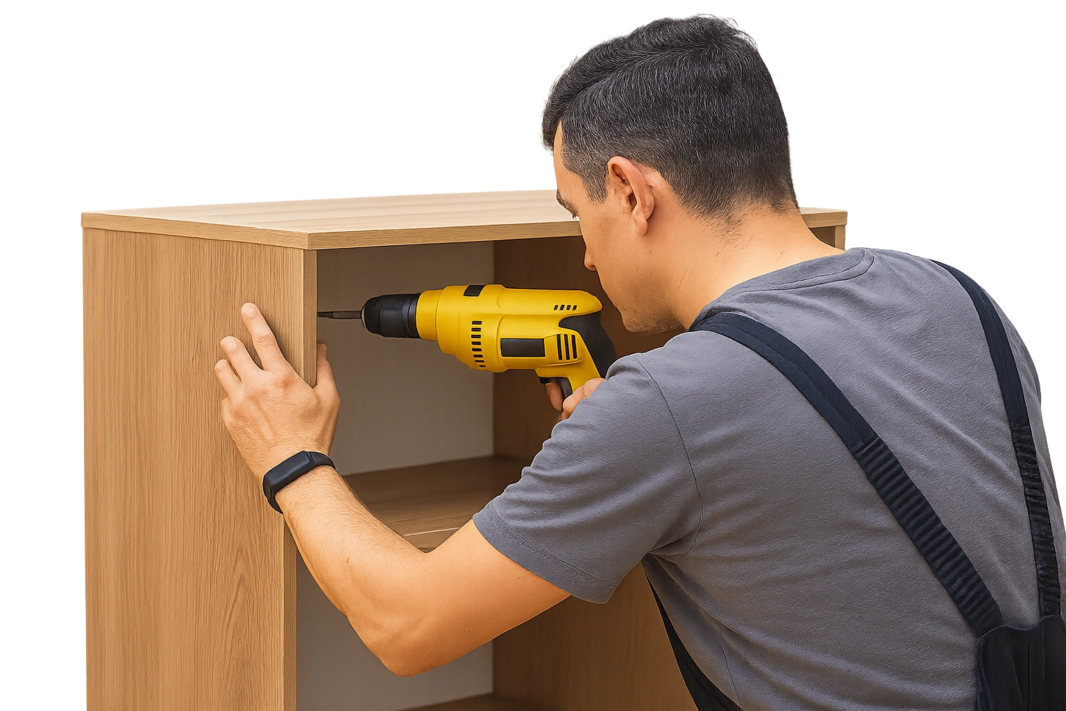 Custom closet builder adjusting shelves during new storage system installation in Los Angeles