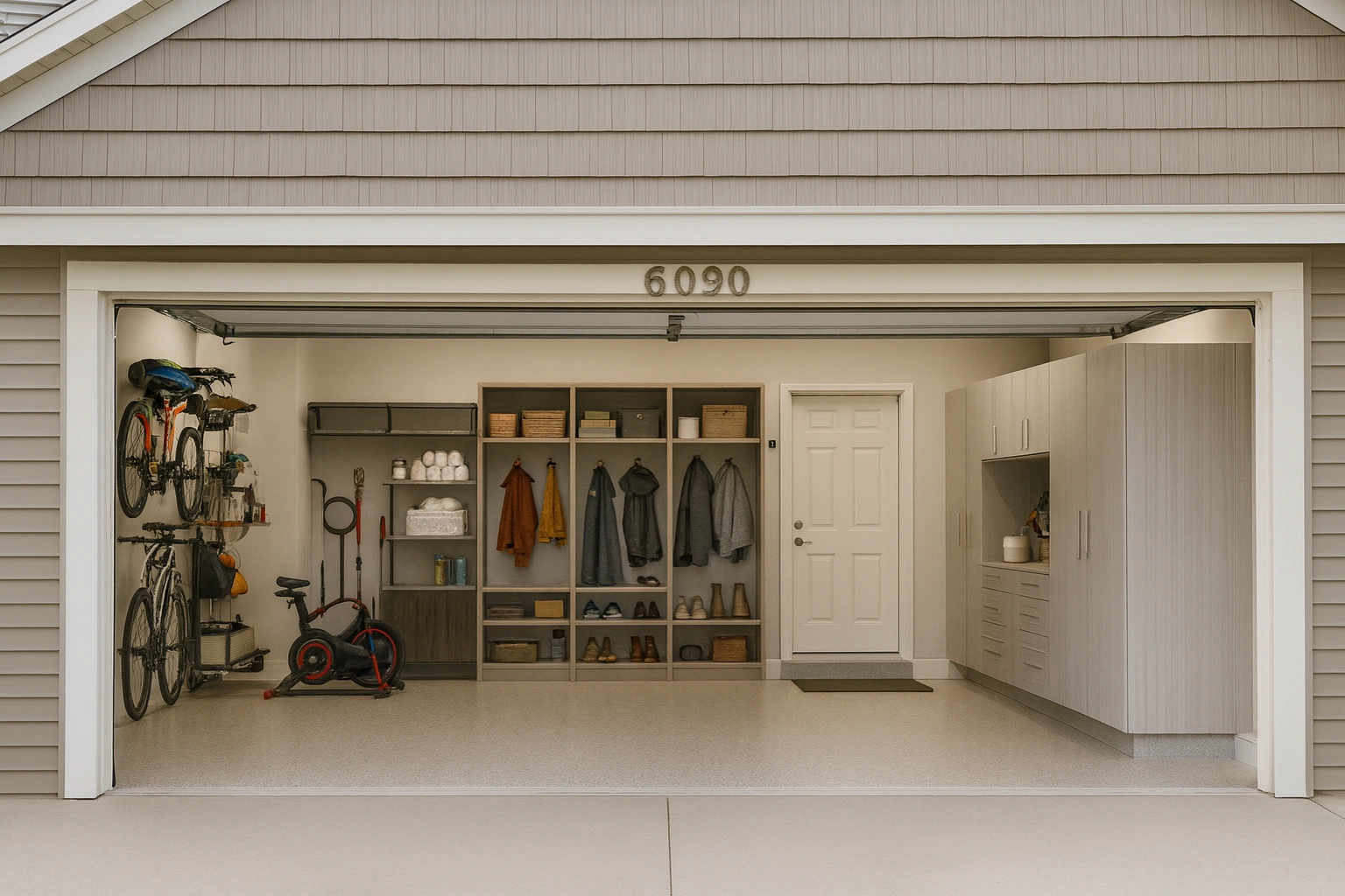 Los Angeles Closet custom garage storage system with tool wall and car lift